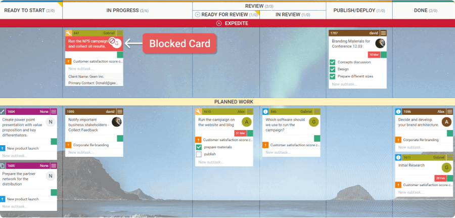 kanban board showing a blocked kanban card