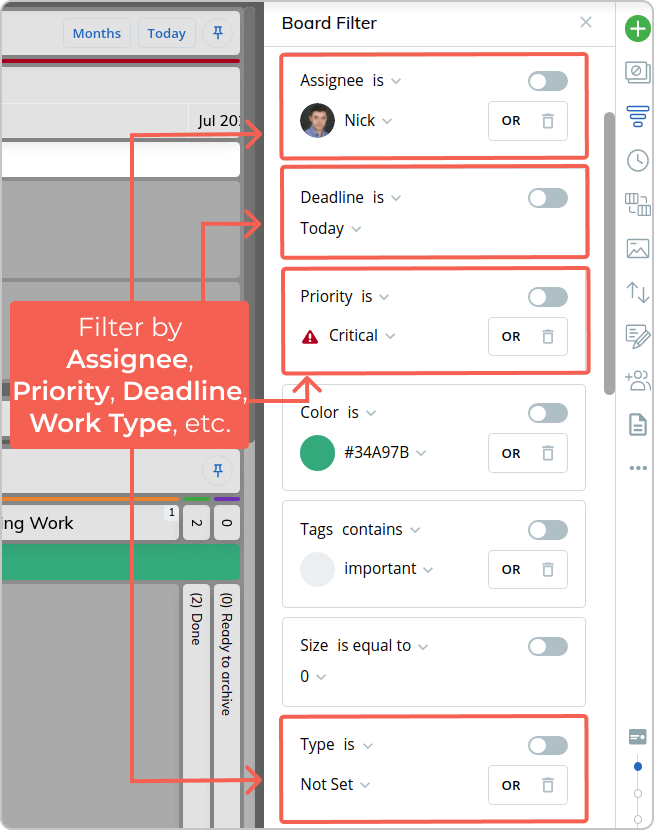 kanban board filter in kanbanize