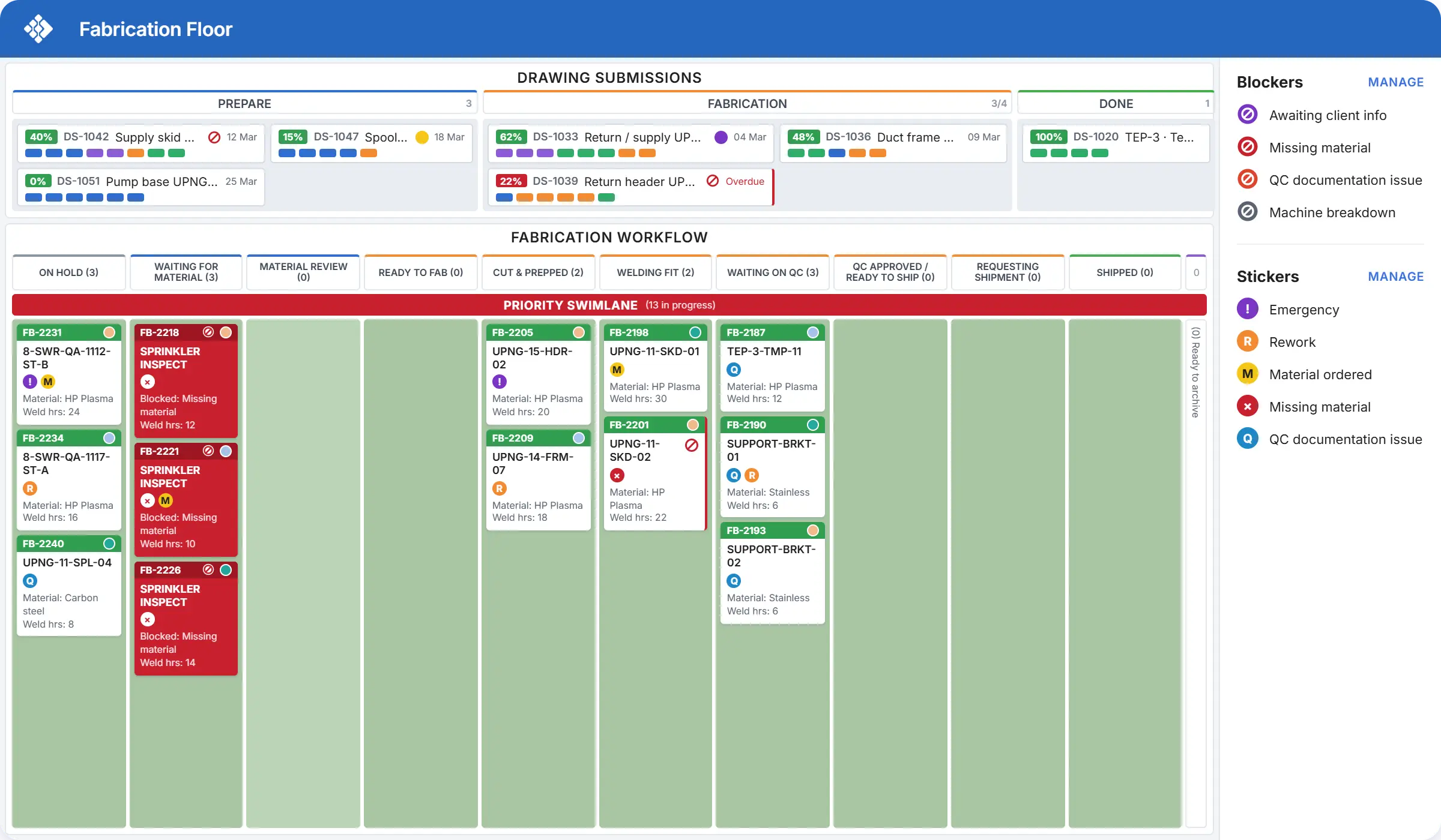 Arbeits-Board der Vorfertigung