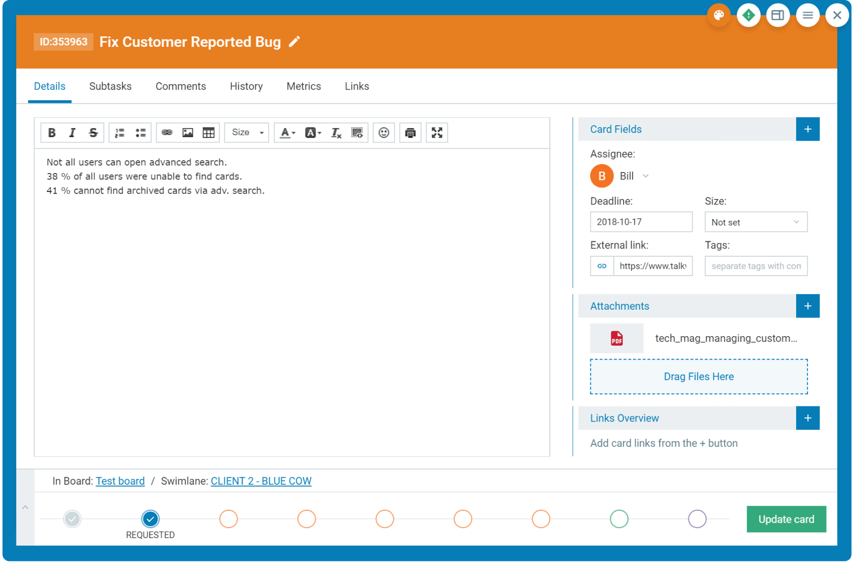 modelo de cartão kanban
