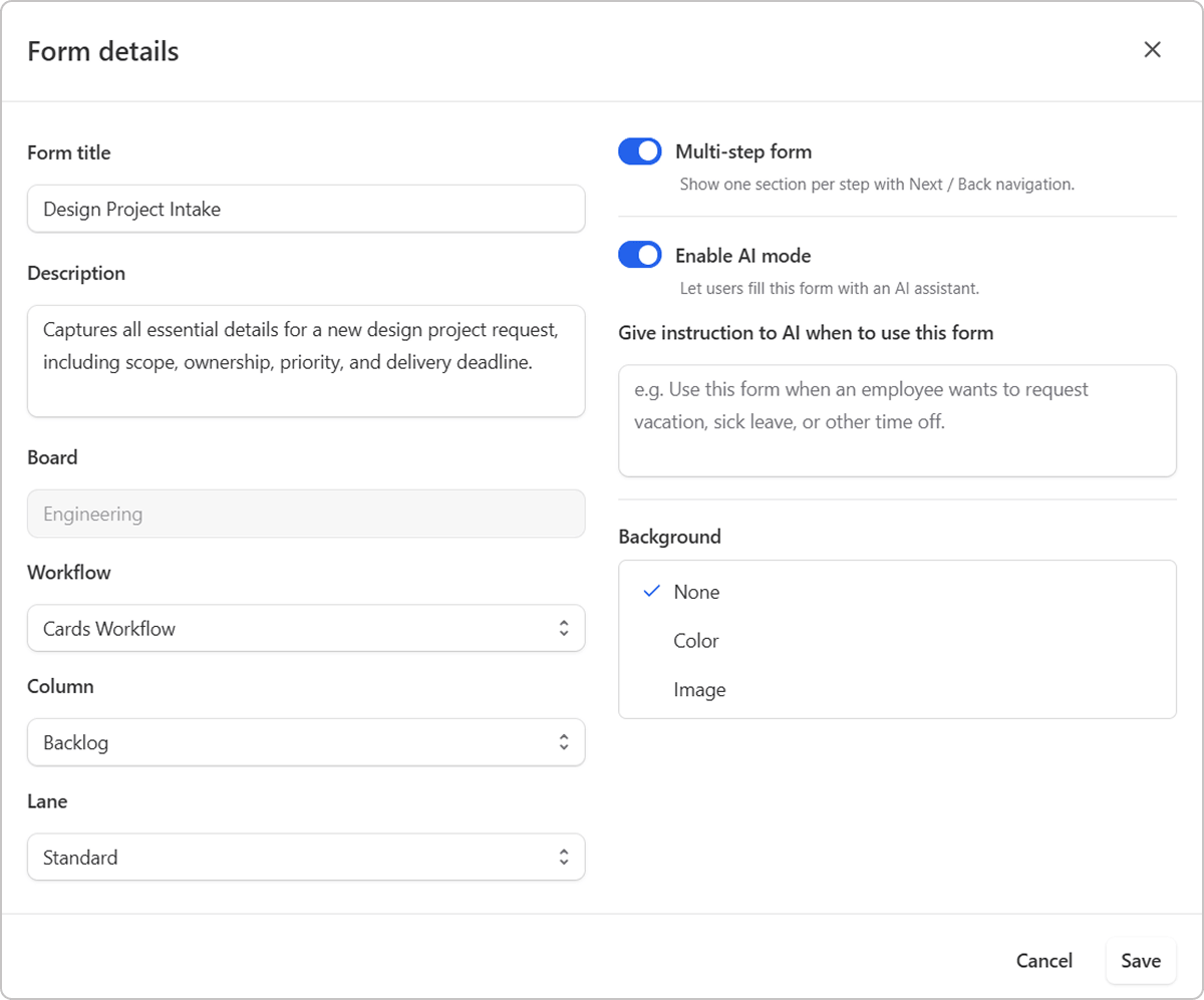 project intake form fields