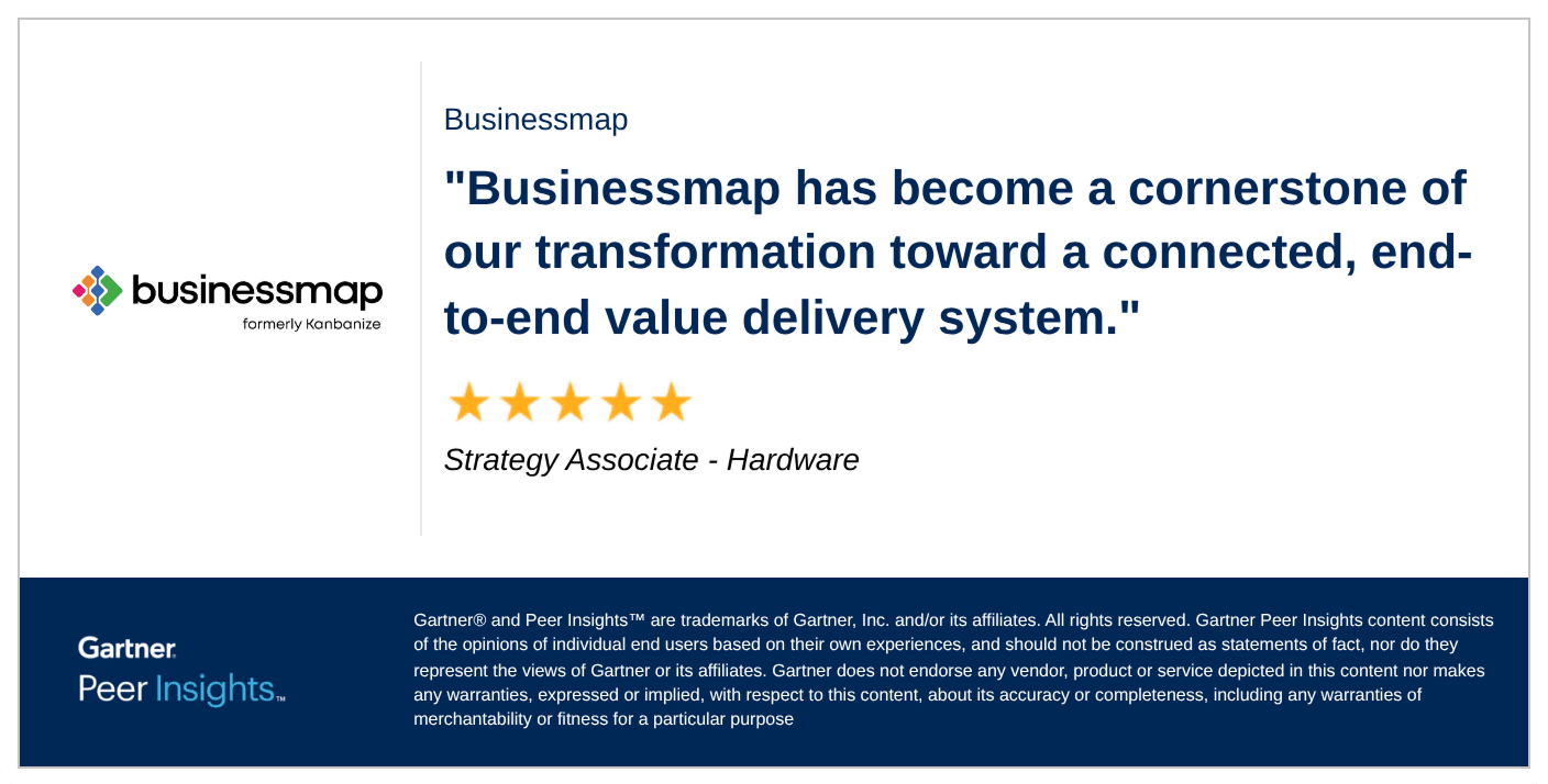 Businessmap Gartner Peer Insights review for complex hardware and cross-functional work