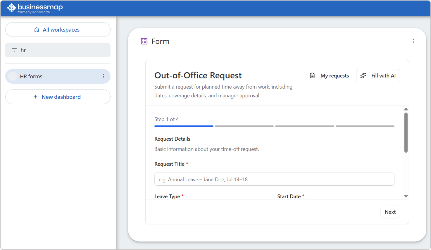 form widget on dashboard